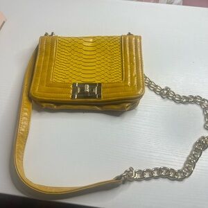 JustFab Yellow Mini Bag with Chain Strap and Textured Finish